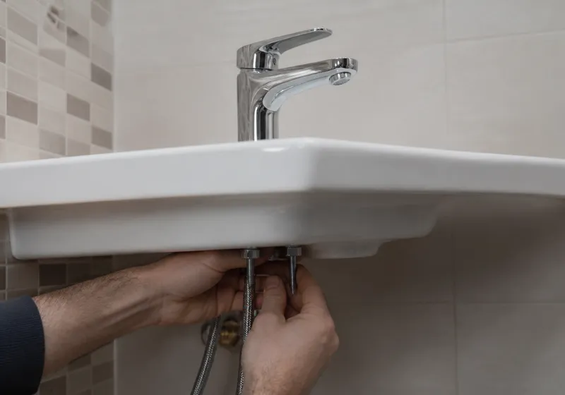 Instalación de un grifo de lavabo con latiguillos nuevos en un baño de Molina de Segura